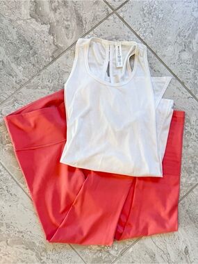 Set! Athleta White Tie-Back Tank (XS) & Elation 7/8 Coral Pink Leggings (XXS)